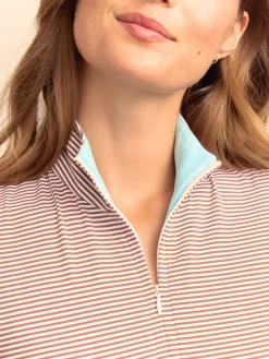 J.McLaughlin Ace 1/4 Zip Top in Stripe White/Coffee Best