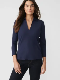 J.McLaughlin Aida 3/4 Sleeve Top WinterNavy Fashion