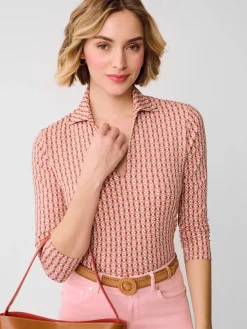 J.McLaughlin Aida 3/4 Sleeve Top in Blooms Geo Pink/Brown New