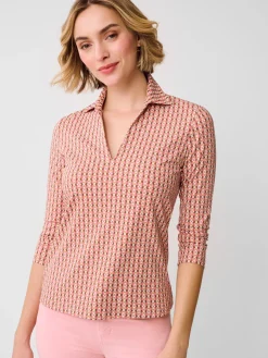J.McLaughlin Aida 3/4 Sleeve Top in Blooms Geo Pink/Brown New