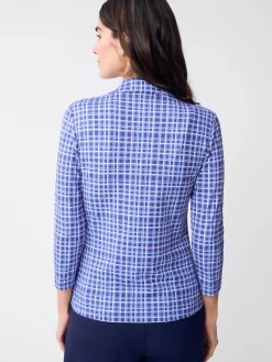 J.McLaughlin Aida 3/4 Sleeve Top in Layered Lines Navy/Blue Discount