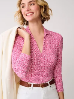 J.McLaughlin Aida 3/4 Sleeve Top in Riptide Pink/White Outlet