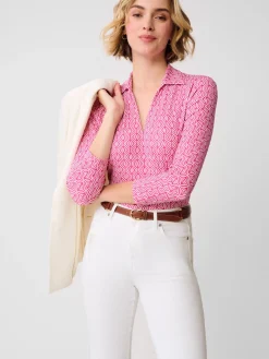J.McLaughlin Aida 3/4 Sleeve Top in Riptide Pink/White Outlet