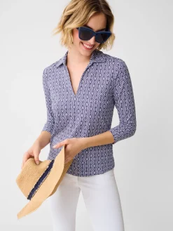 J.McLaughlin Aida 3/4 Sleeve Top in Riptide Navy/White Hot