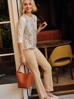J.McLaughlin Alessandra Silk Blend Tee in Neo Beltmore Con OffWhite/Blue/Sand Hot