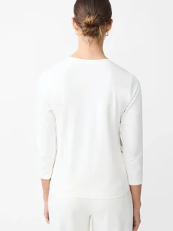 J.McLaughlin Alessandra Silk Blend Tee in Neo Beltmore Con OffWhite/Blue/Sand Hot
