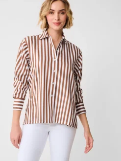 J.McLaughlin Alexis Shirt in Stripe Brown/White Outlet