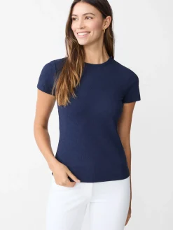 J.McLaughlin Allie Cap Sleeve Tee in Riptide Jacquard Navy Best