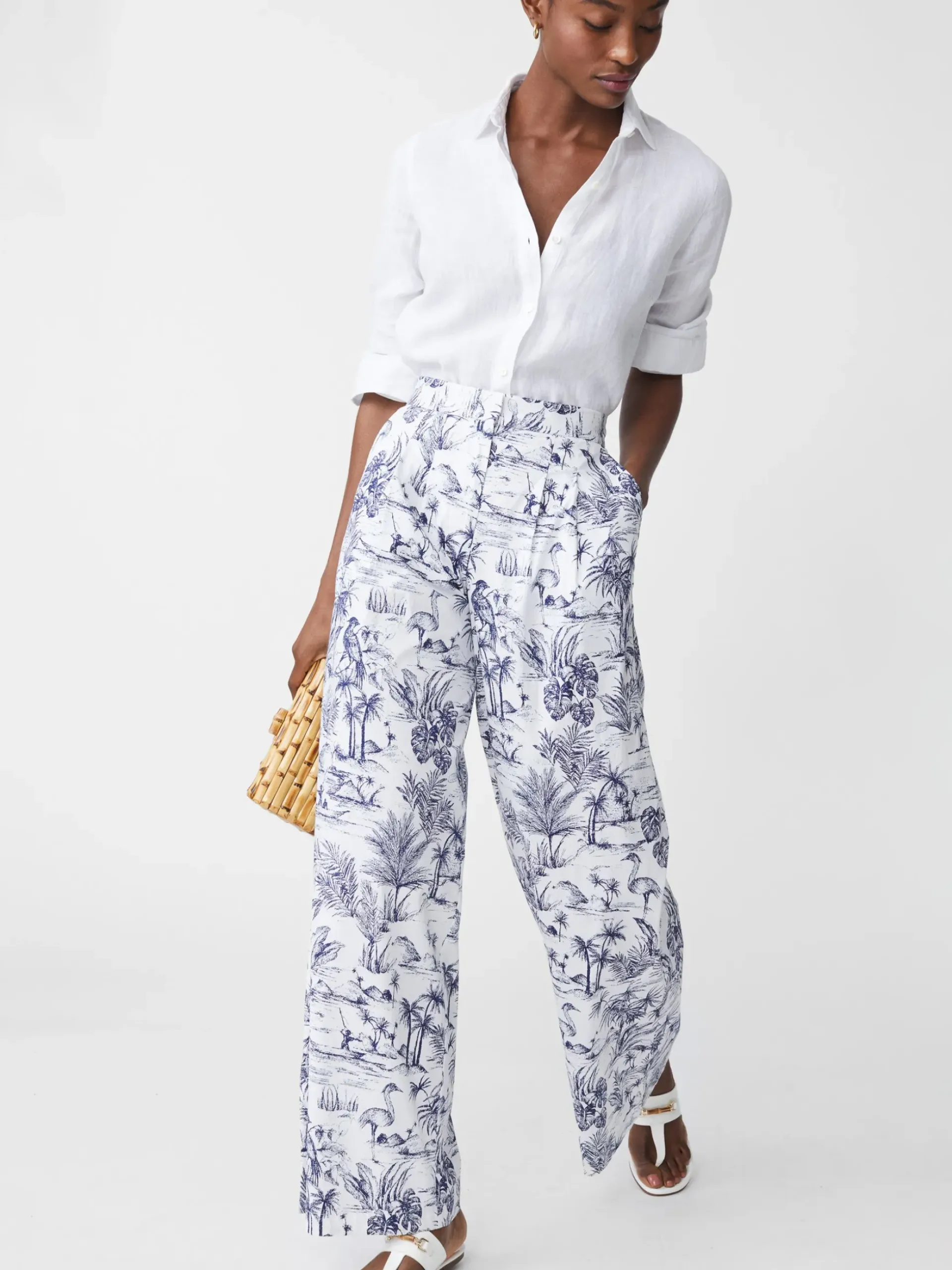 J.McLaughlin Amal Pants in Heron Toile White/Navy Best