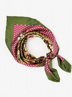 J.McLaughlin Amoura Silk Scarf in Verdant Garden Square Olive/Khaki Best