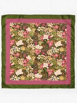 J.McLaughlin Amoura Silk Scarf in Verdant Garden Square Olive/Khaki Best