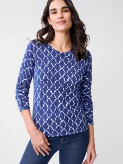 J.McLaughlin Anilee Sweater in Mega Palm Spring Navy/Chambray Best