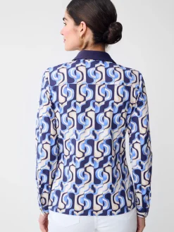 J.McLaughlin Betty Shirt in Abstract Curves Navy/Blue New