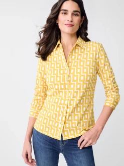 J.McLaughlin Betty Shirt in City Windows Yellow/OffWhite Clearance