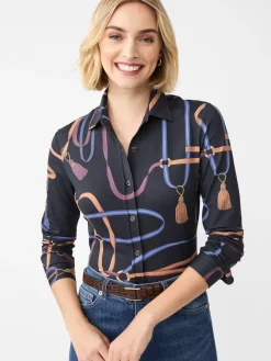 J.McLaughlin Betty Shirt in Fringe Fete Black/Blue/Purple Hot