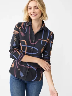 J.McLaughlin Betty Shirt in Fringe Fete Black/Blue/Purple Hot