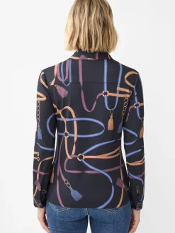 J.McLaughlin Betty Shirt in Fringe Fete Black/Blue/Purple Hot