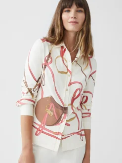 J.McLaughlin Betty Shirt in Neo Palomino Cream/Coral/Gold Clearance
