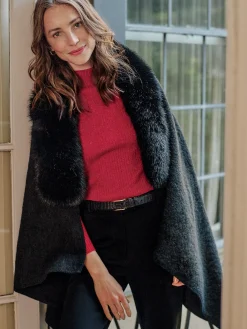 J.McLaughlin Bianca Cape with Faux Fur Collar Black Online