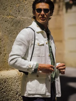 J.McLaughlin Brando Linen Safari Jacket in Herringbone OffWhite Clearance