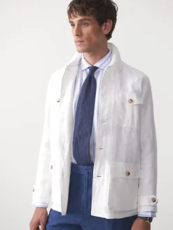 J.McLaughlin Brando Linen Safari Jacket in Herringbone OffWhite Clearance