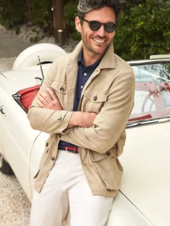 J.McLaughlin Brando Linen Safari Jacket in Herringbone Khaki Online