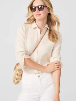 J.McLaughlin Britt Linen Shirt Tan Sale