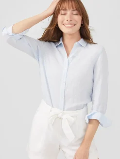 J.McLaughlin Britt Linen Shirt SkyBlue Clearance