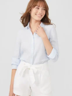 J.McLaughlin Britt Linen Shirt SkyBlue Clearance