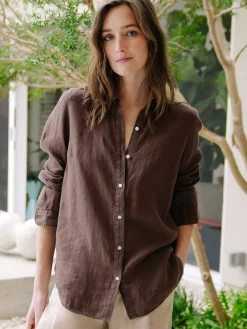 J.McLaughlin Britt Linen Shirt DarkBrown Fashion