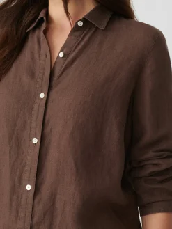 J.McLaughlin Britt Linen Shirt DarkBrown Fashion