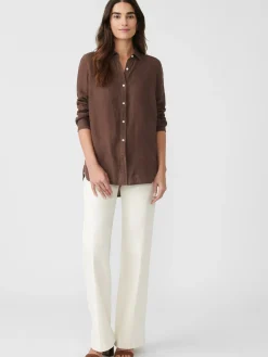 J.McLaughlin Britt Linen Shirt DarkBrown Fashion