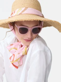 J.McLaughlin Brooke Raffia Hat in Neo Gulltopp Square LightPink/Pink Fashion