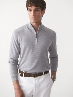 J.McLaughlin Brookhaven 1/4 Zip Sweater in Stripe Gray/LightGray Outlet