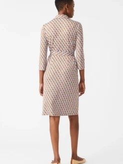 J.McLaughlin Brynn Dress in Mini Fernwood Geo Brown/DenimBlue Clearance