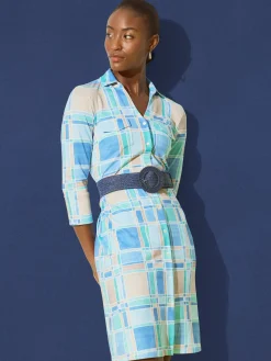 J.McLaughlin Brynn Dress in Paintbrush Plaid LightBlue/Aqua Sale