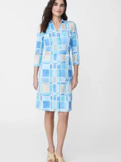 J.McLaughlin Brynn Dress in Paintbrush Plaid LightBlue/Aqua Sale