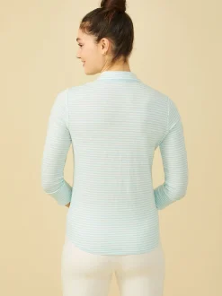 J.McLaughlin Brynn Linen Shirt in Stripe White/Aquamarine Outlet