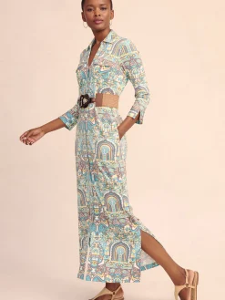 J.McLaughlin Brynn Maxi Dress in Yucutan Mural Brown/Aqua Outlet