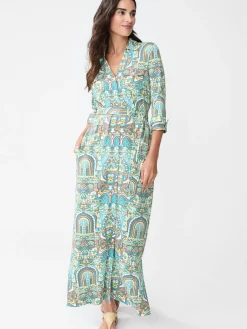 J.McLaughlin Brynn Maxi Dress in Yucutan Mural Brown/Aqua Outlet
