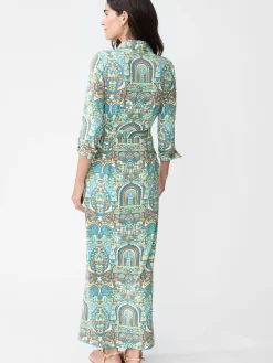 J.McLaughlin Brynn Maxi Dress in Yucutan Mural Brown/Aqua Outlet