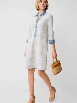 J.McLaughlin Bryony Dress in Plaid Jacquard OffWhite/LightBlue New