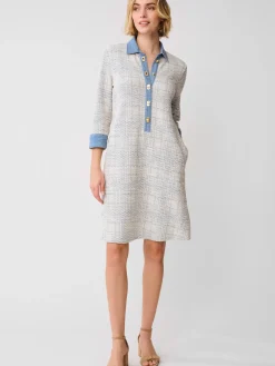 J.McLaughlin Bryony Dress in Plaid Jacquard OffWhite/LightBlue New