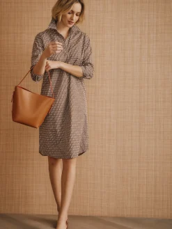 J.McLaughlin Cagney Dress in Micro City Windows Brown/OffWhite New
