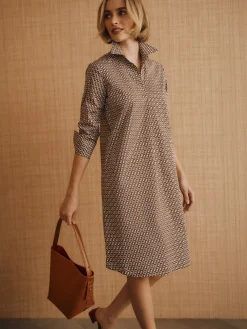J.McLaughlin Cagney Dress in Micro City Windows Brown/OffWhite New