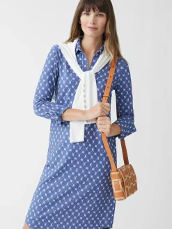 J.McLaughlin Cagney Dress in Sussex Interlock DarkBlue/Blue Hot