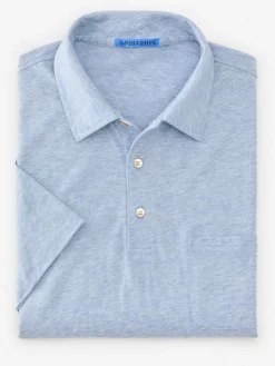 J.McLaughlin Callahan Cotton Polo HeatherLightDenim Clearance