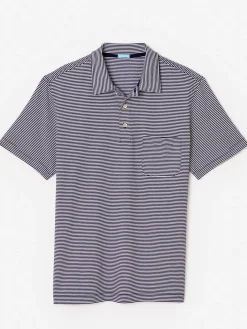 J.McLaughlin Callahan Cotton Polo in Stripe AbyssBlue/White Online