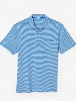 J.McLaughlin Callahan Cotton Polo in Stripe FrenchBlue/White New