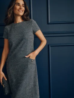 J.McLaughlin Carlisle Tweed Dress Blue Fashion